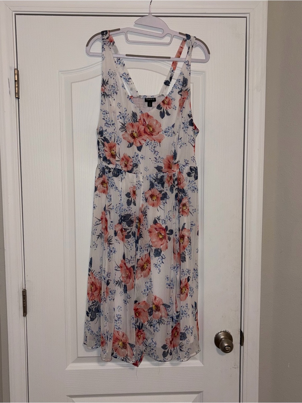 torrid White Dress with Coral & Navy Floral Print Size 2XL NWT
